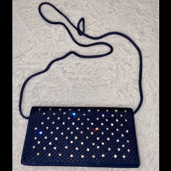 unbranded Handbags - Beautiful navy blue diamond studded bag with strap